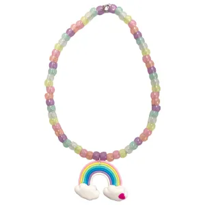 Iridescent Multicolor Beaded Necklace with Cloud Rainbow