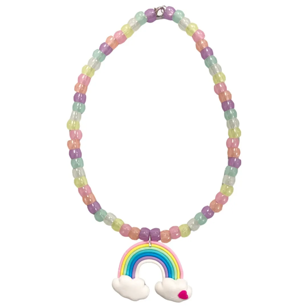 Iridescent Multicolor Beaded Necklace with Cloud Rainbow