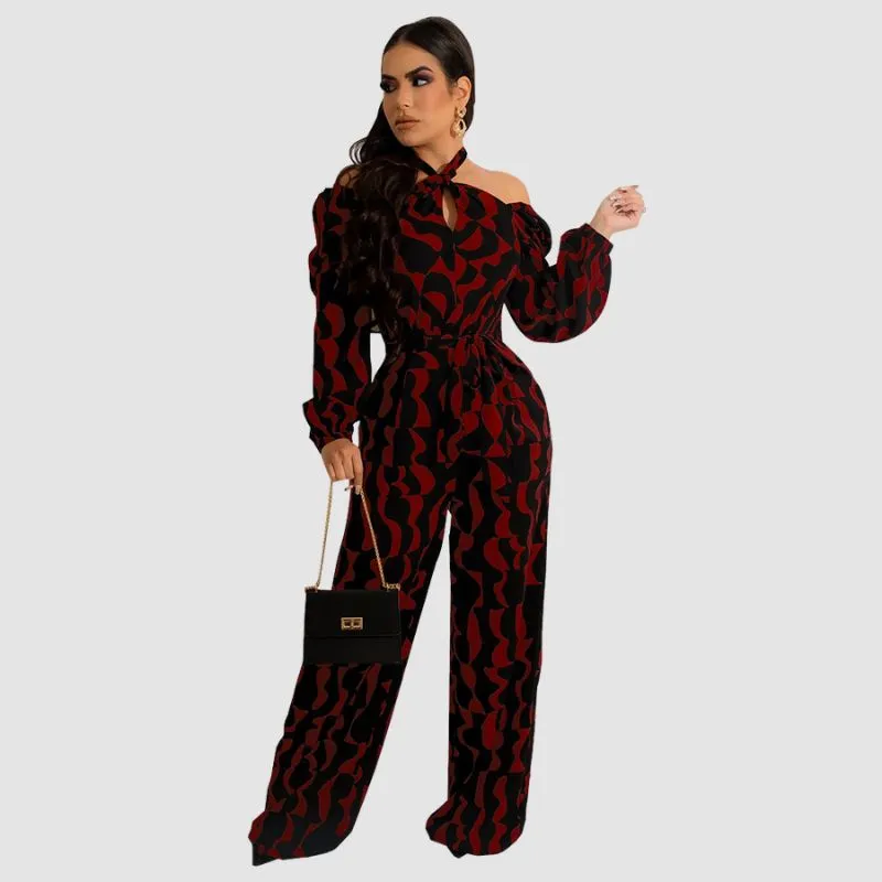 Irregular Printed Halter Jumpsuit