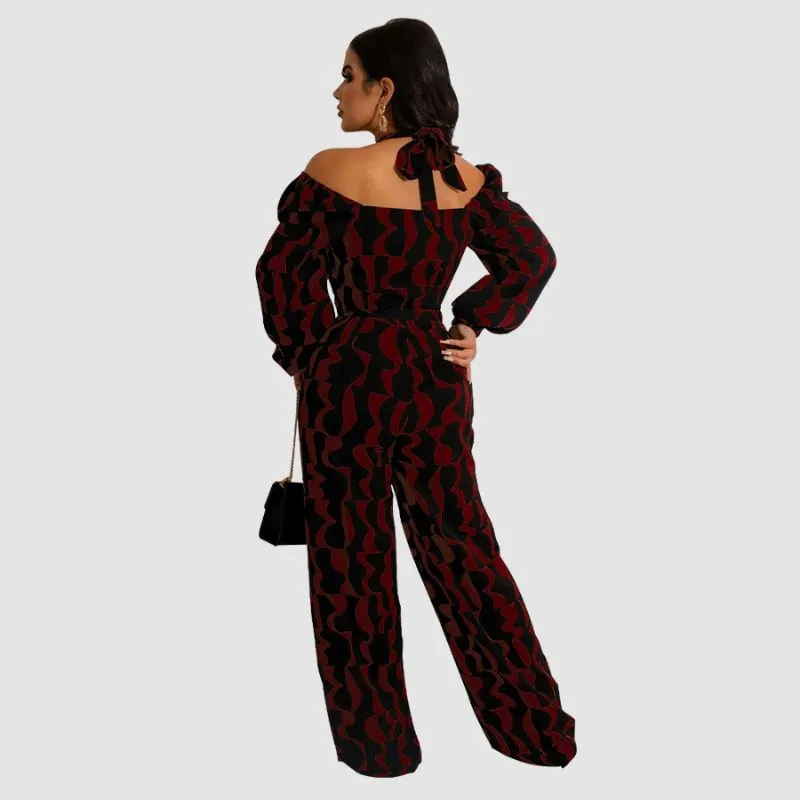 Irregular Printed Halter Jumpsuit
