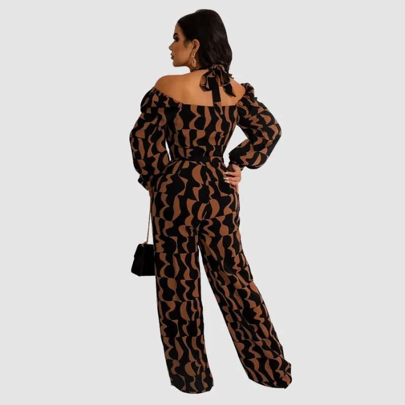 Irregular Printed Halter Jumpsuit