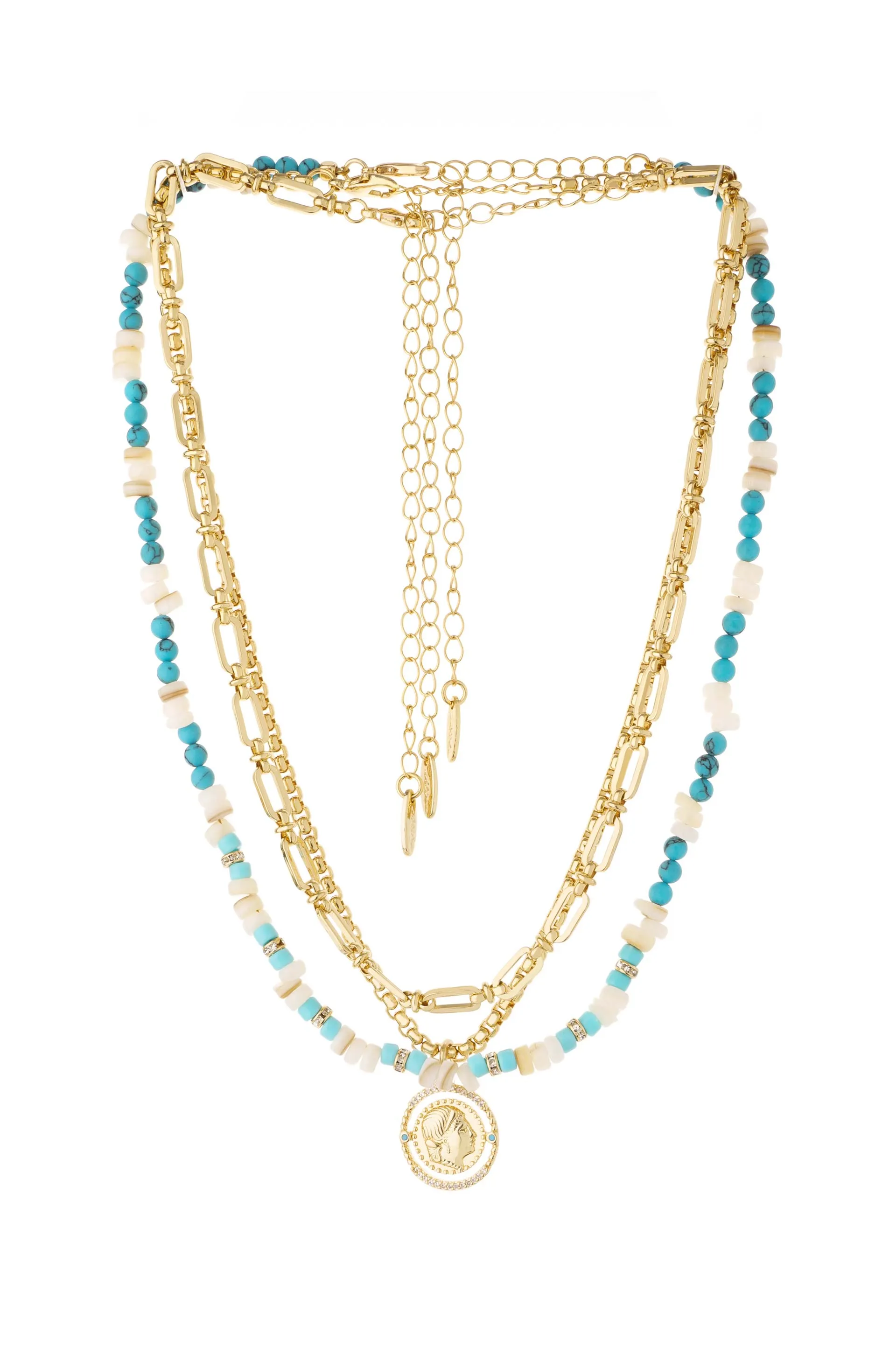 Island Lifestyle Turquoise Layered 18k Gold Plated Necklace Set