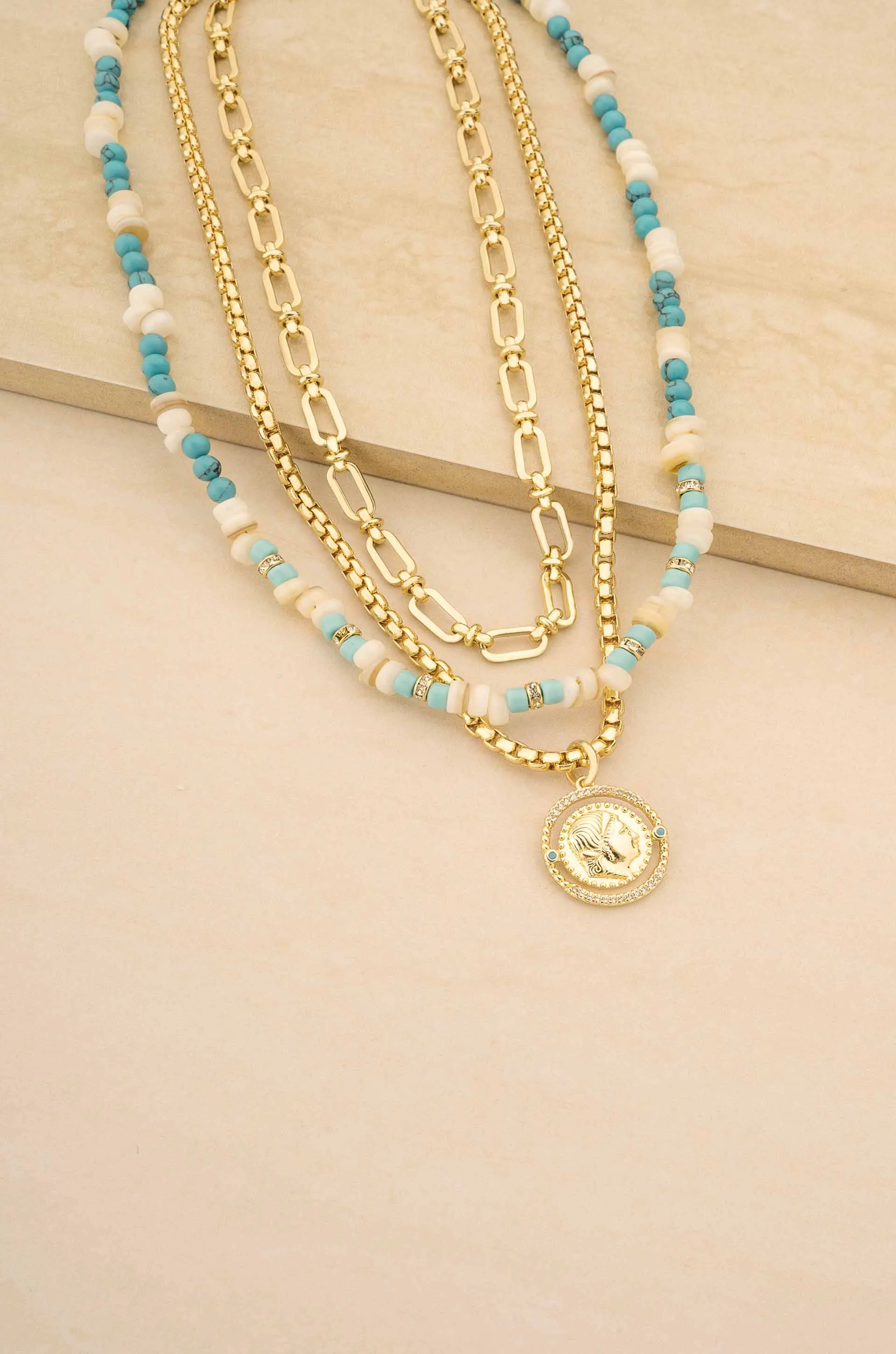 Island Lifestyle Turquoise Layered 18k Gold Plated Necklace Set