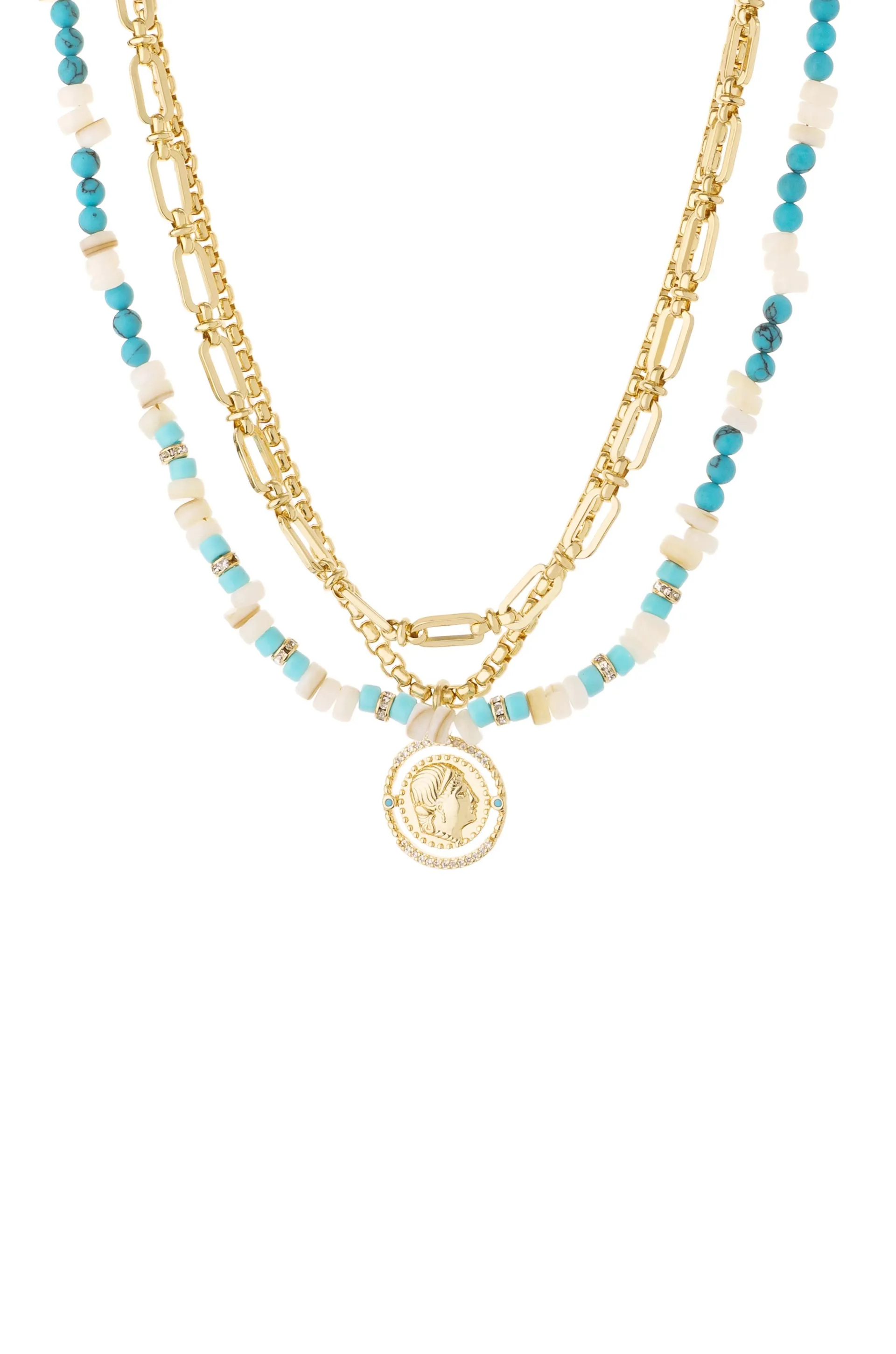 Island Lifestyle Turquoise Layered 18k Gold Plated Necklace Set