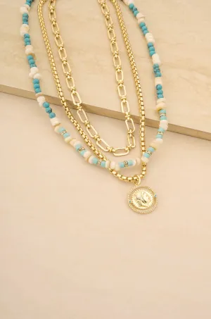 Island Lifestyle Turquoise Layered 18k Gold Plated Necklace Set