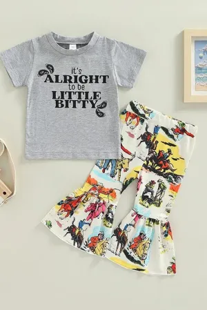 IT'S ALRIGHT TO BE LITTLE BITTY Short Sleeves Top with Flare Pants 2pcs Set