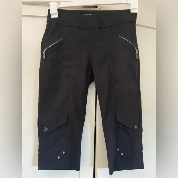 Jamie Sadock Long Bermuda Shorts Black Golf Stretch Pockets Pull On Women's