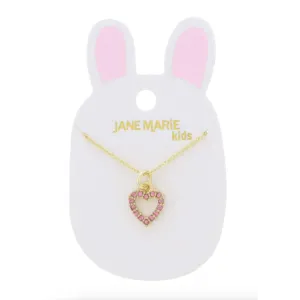 Jane Marie Kids Pave Pink Crystal Open Heart Necklace
