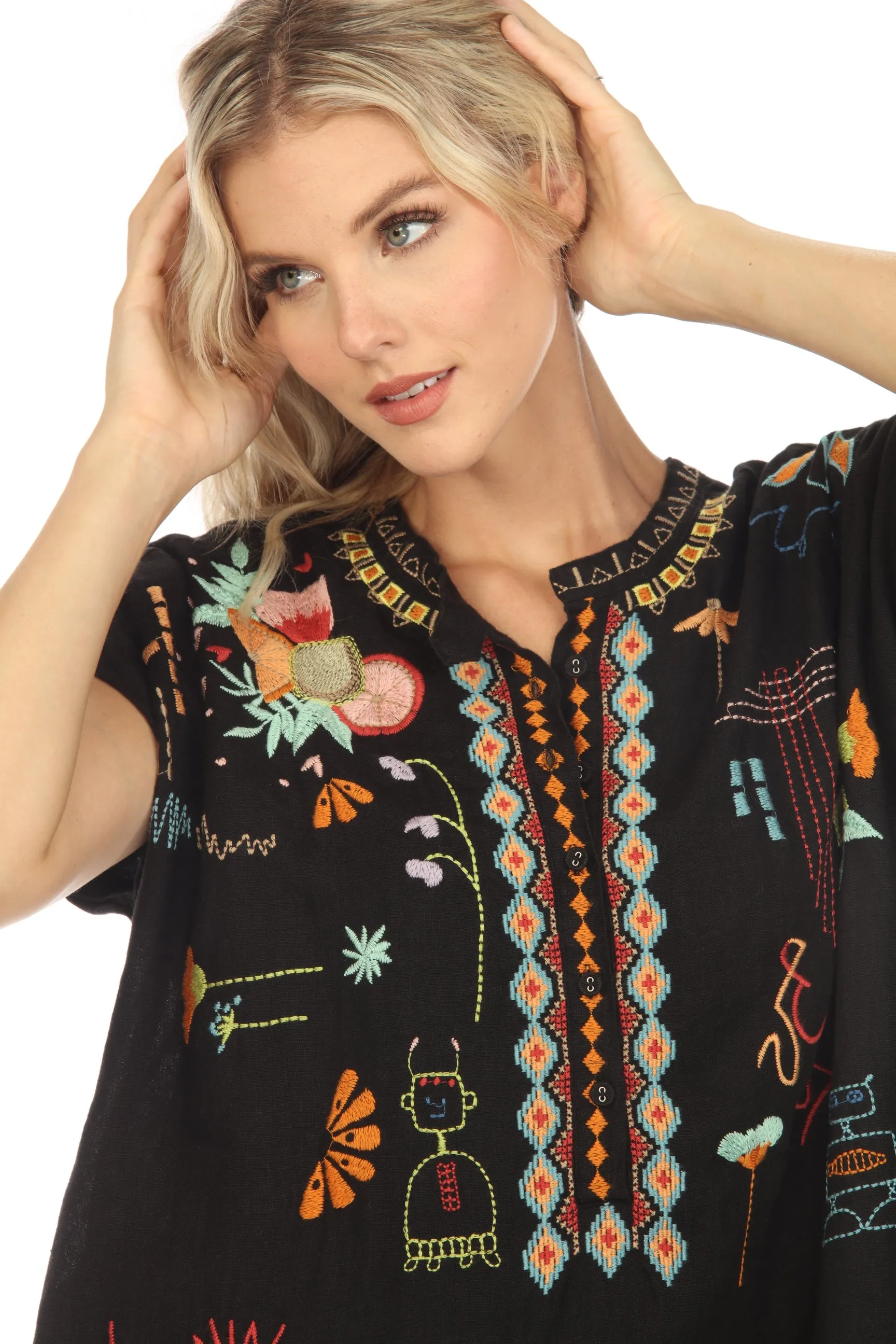 Johnny Was Biya Lemona Embroidered Dress Boho Chic B36323-4