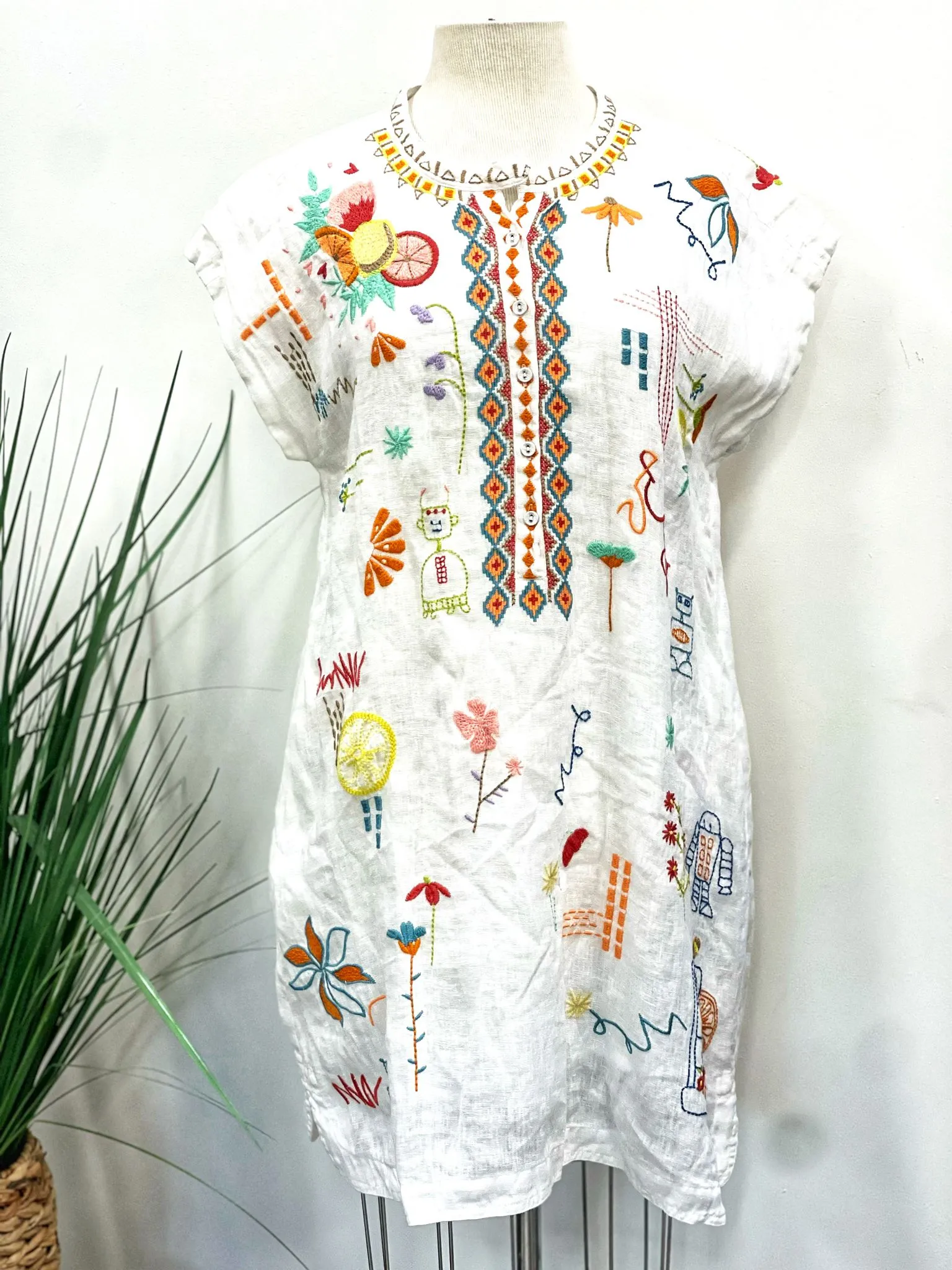Johnny Was Biya Lemona Embroidered Dress Boho Chic B36323-4