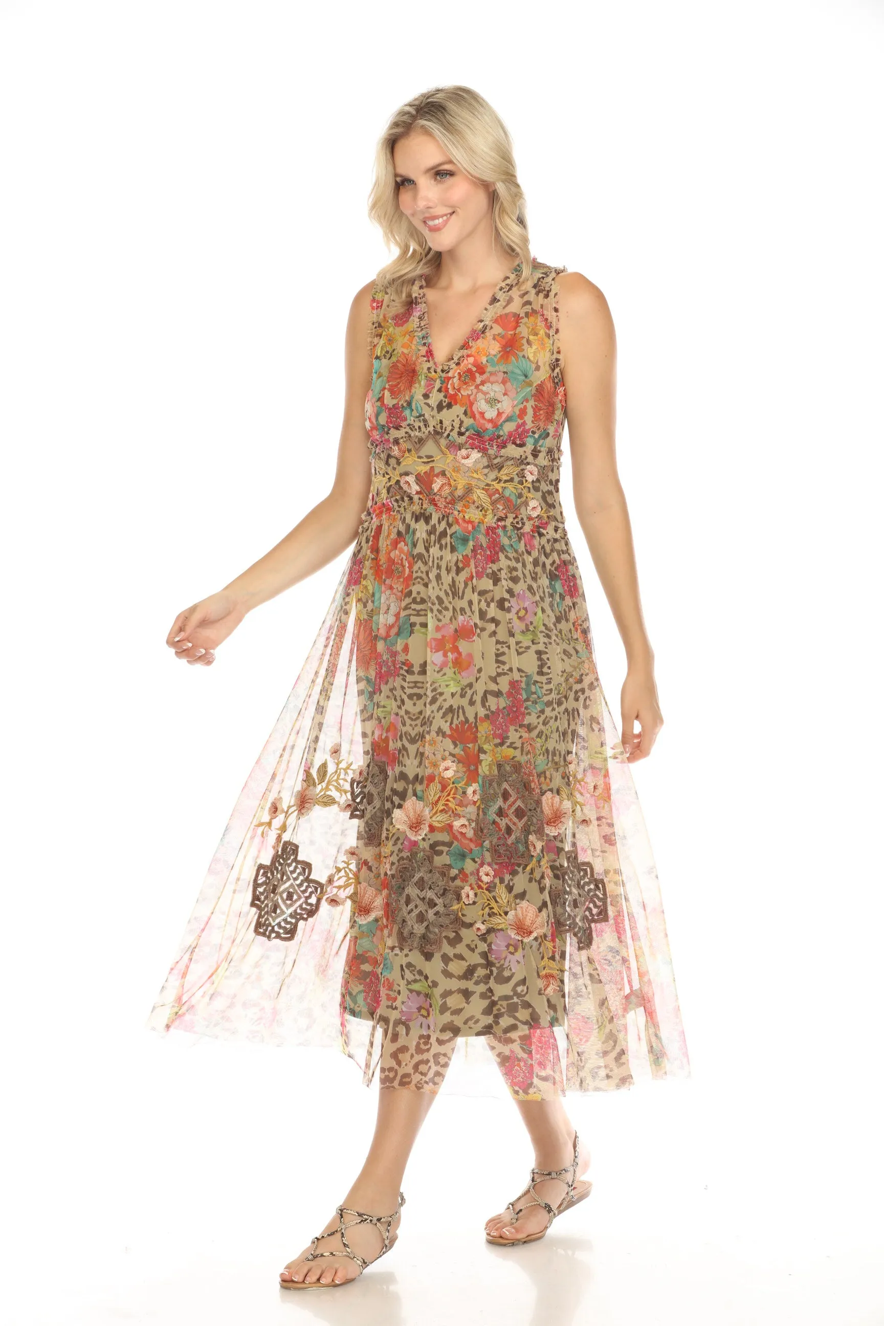 Johnny Was Biya Mazzy Boxy Shirred Mesh Slip Dress B32124 Boho Chic