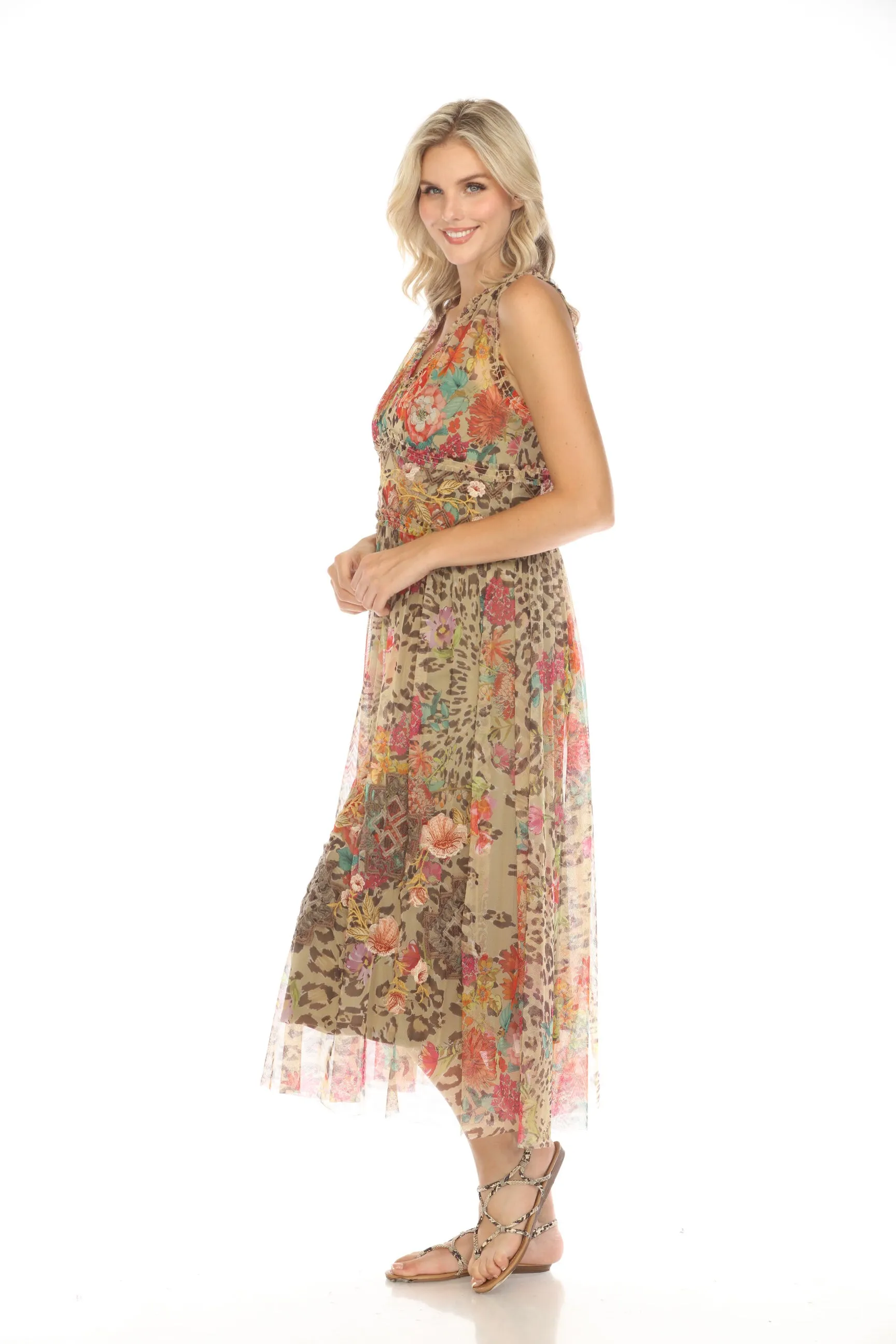 Johnny Was Biya Mazzy Boxy Shirred Mesh Slip Dress B32124 Boho Chic