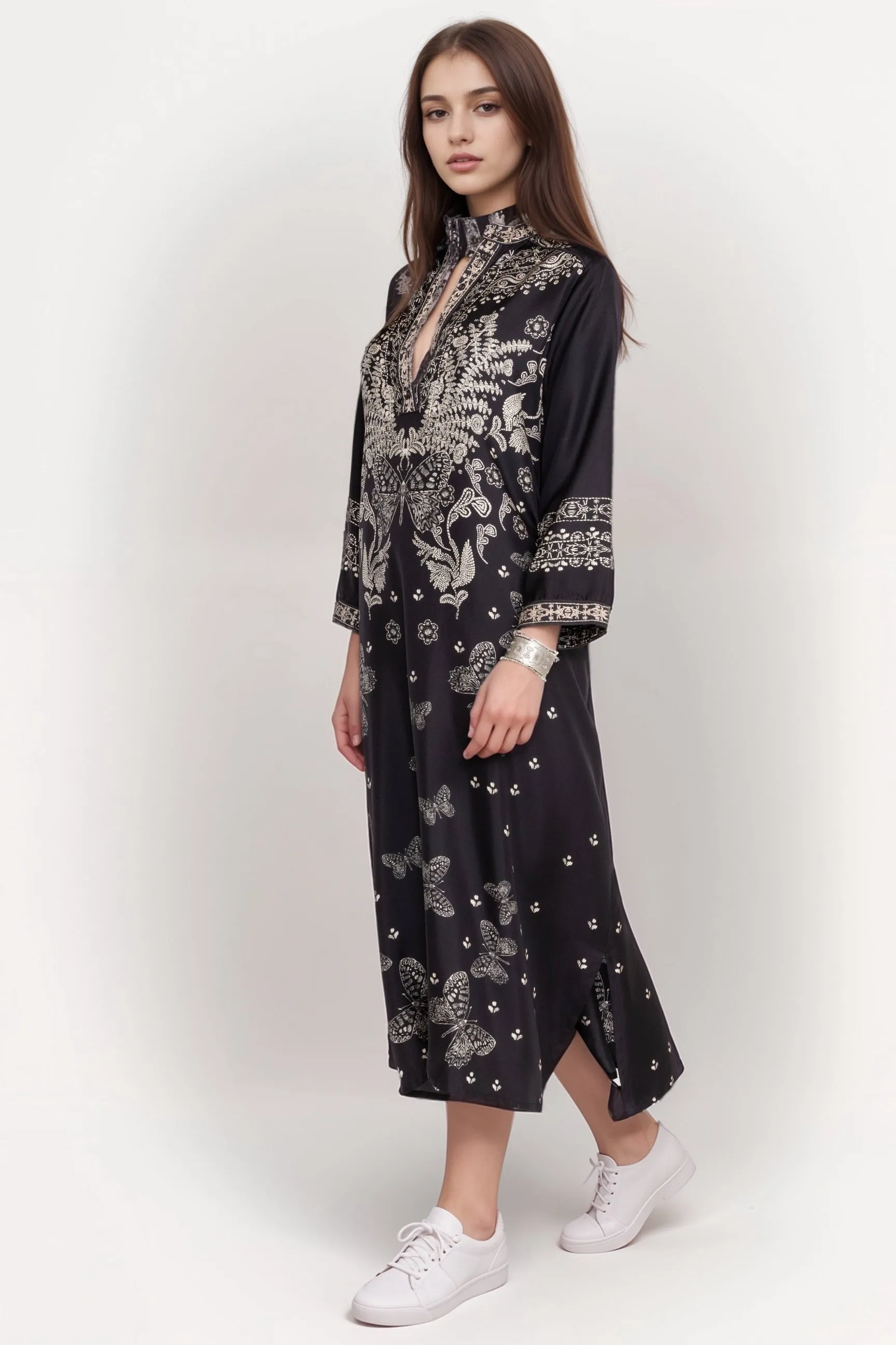 Johnny Was Black Amber Silk Maxi Dress C35724