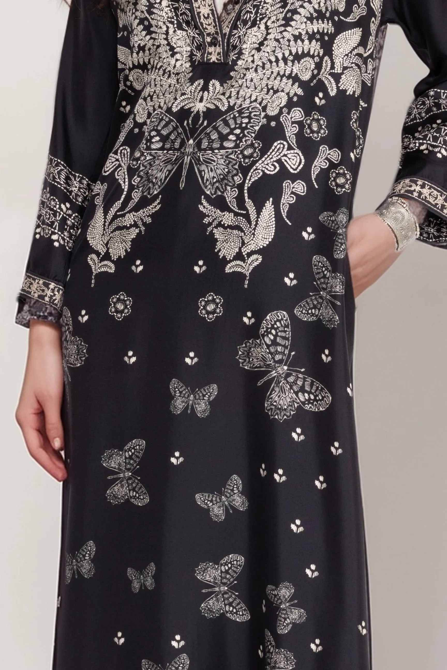 Johnny Was Black Amber Silk Maxi Dress C35724