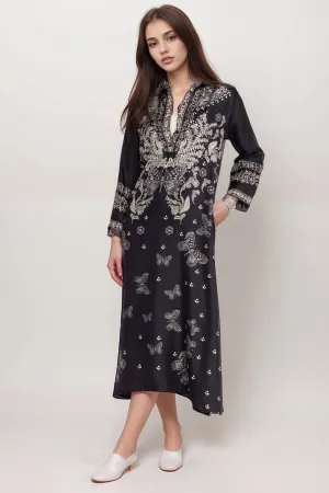 Johnny Was Black Amber Silk Maxi Dress C35724