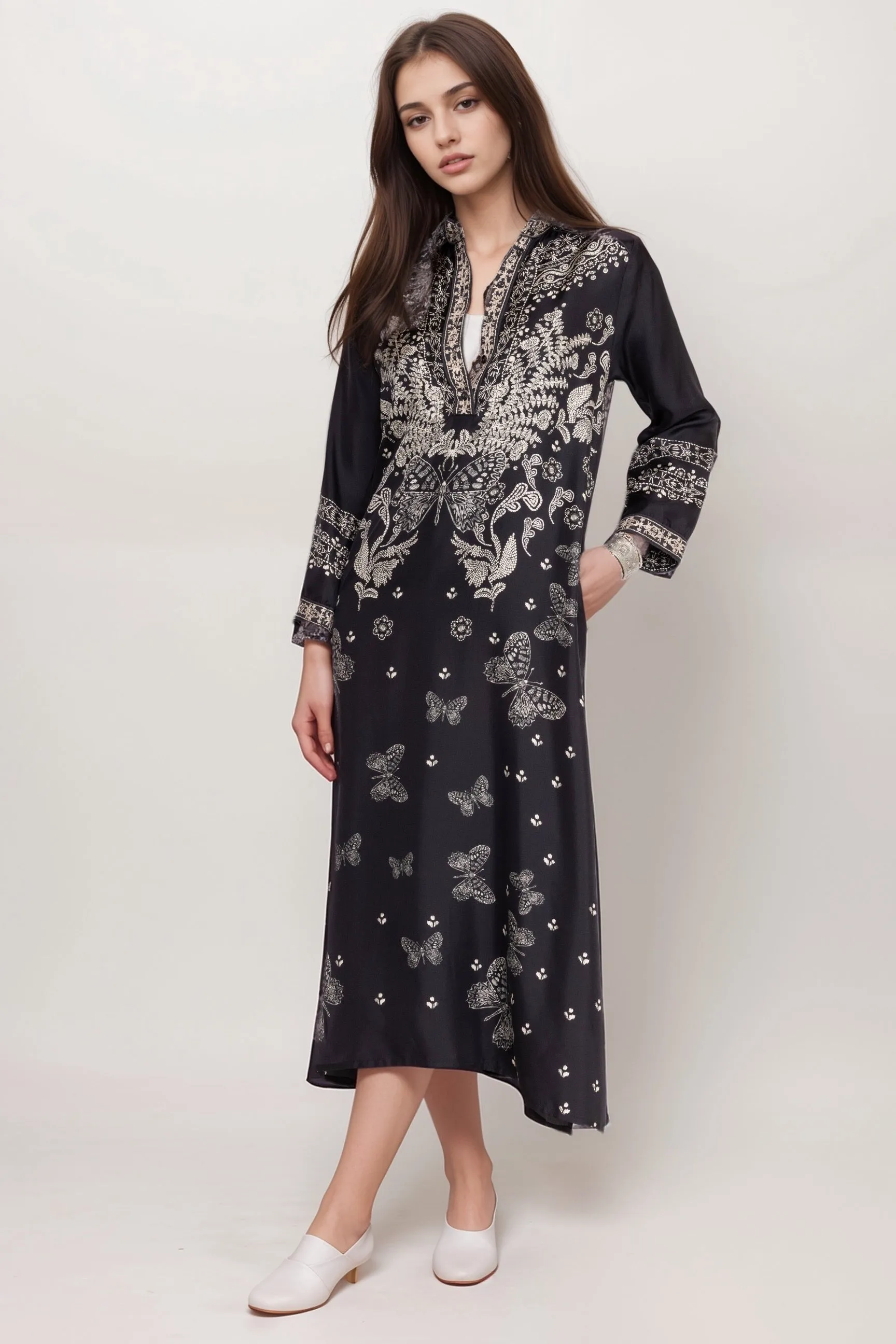 Johnny Was Black Amber Silk Maxi Dress C35724