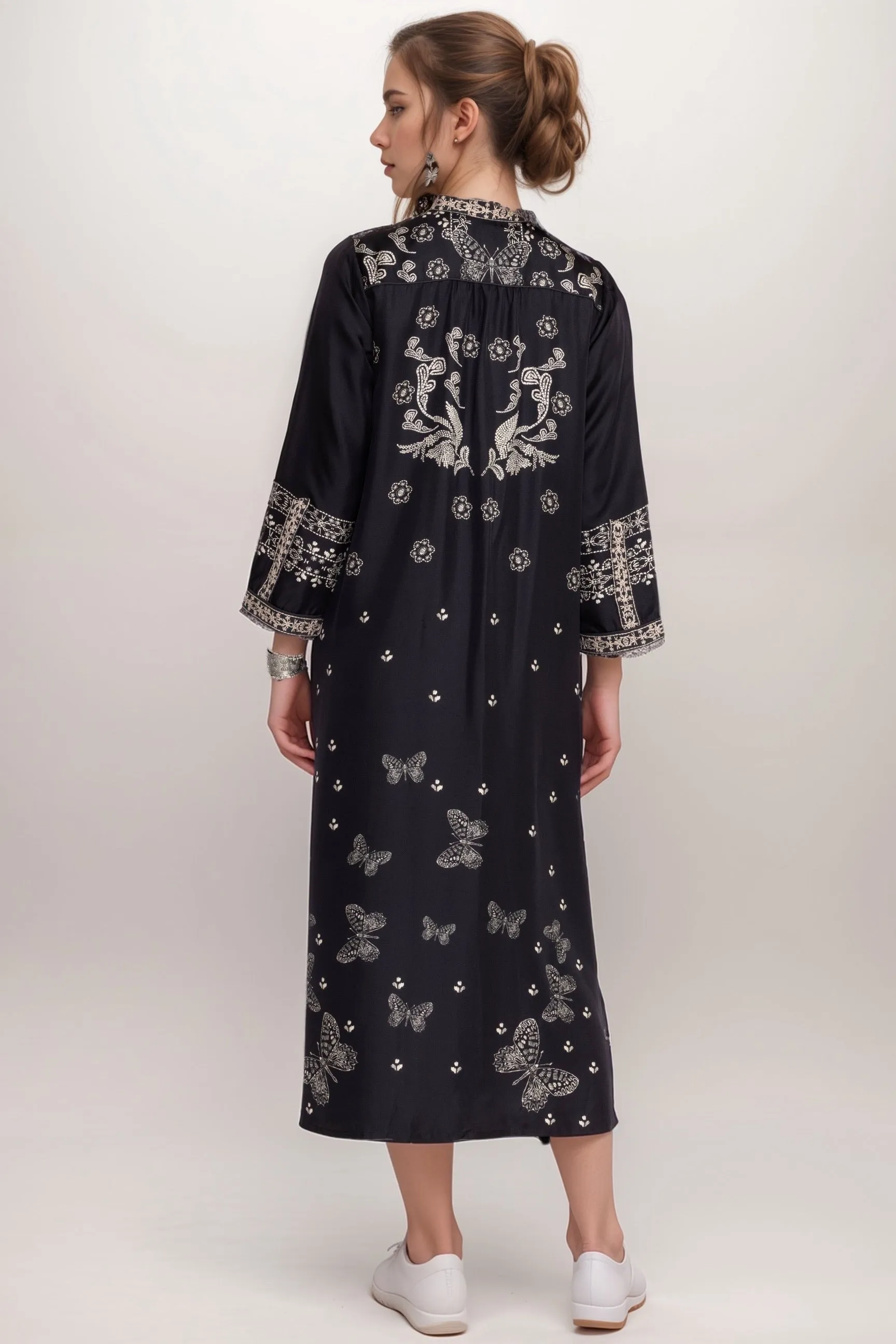 Johnny Was Black Amber Silk Maxi Dress C35724