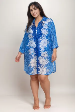 Johnny Was Blue Clio Mix Button Down Shirt Dress CSW8124-MX Plus Size