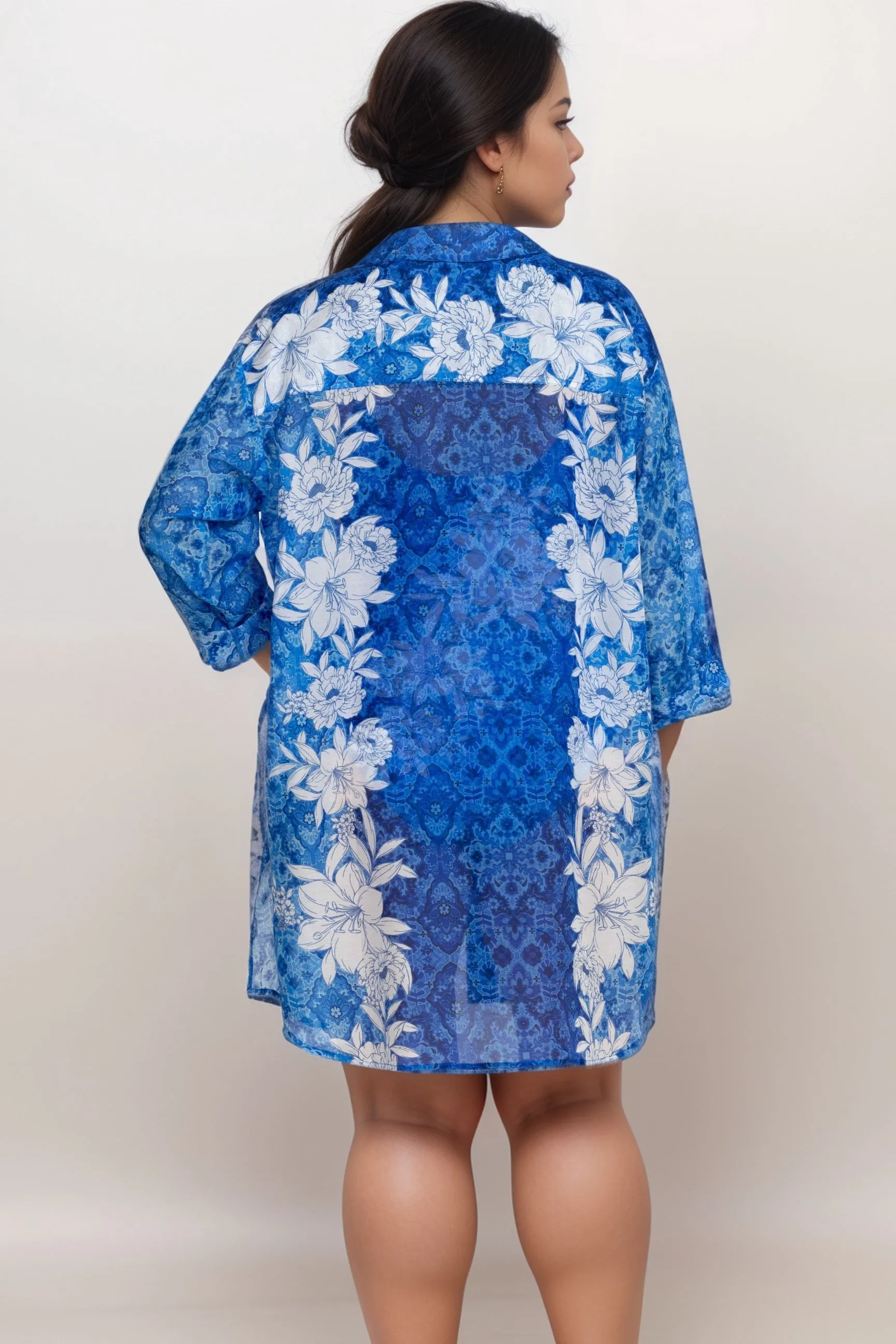 Johnny Was Blue Clio Mix Button Down Shirt Dress CSW8124-MX Plus Size