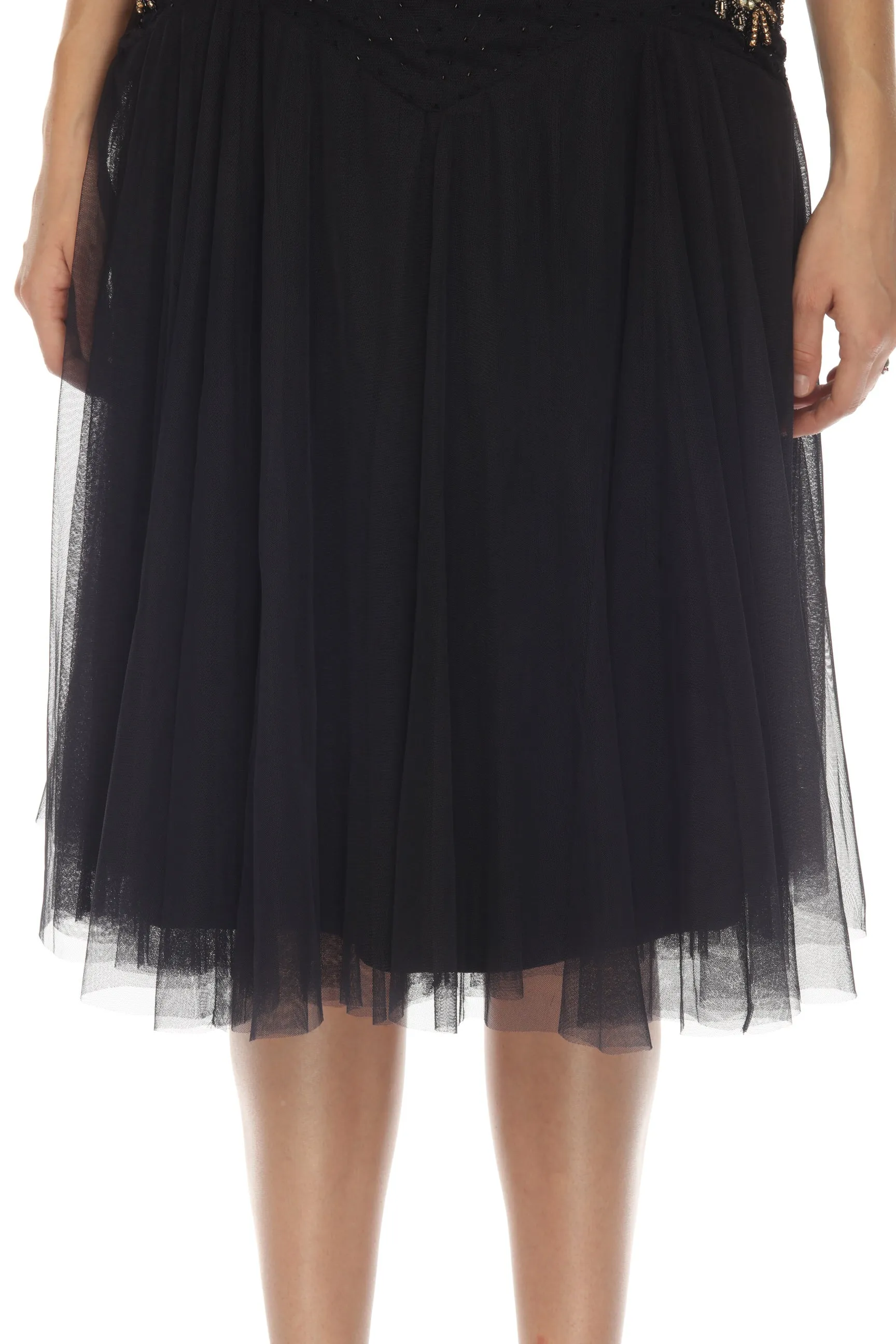 Johnny Was Golden Flower Navy Embellished Mesh Dress Boho Chic R39323