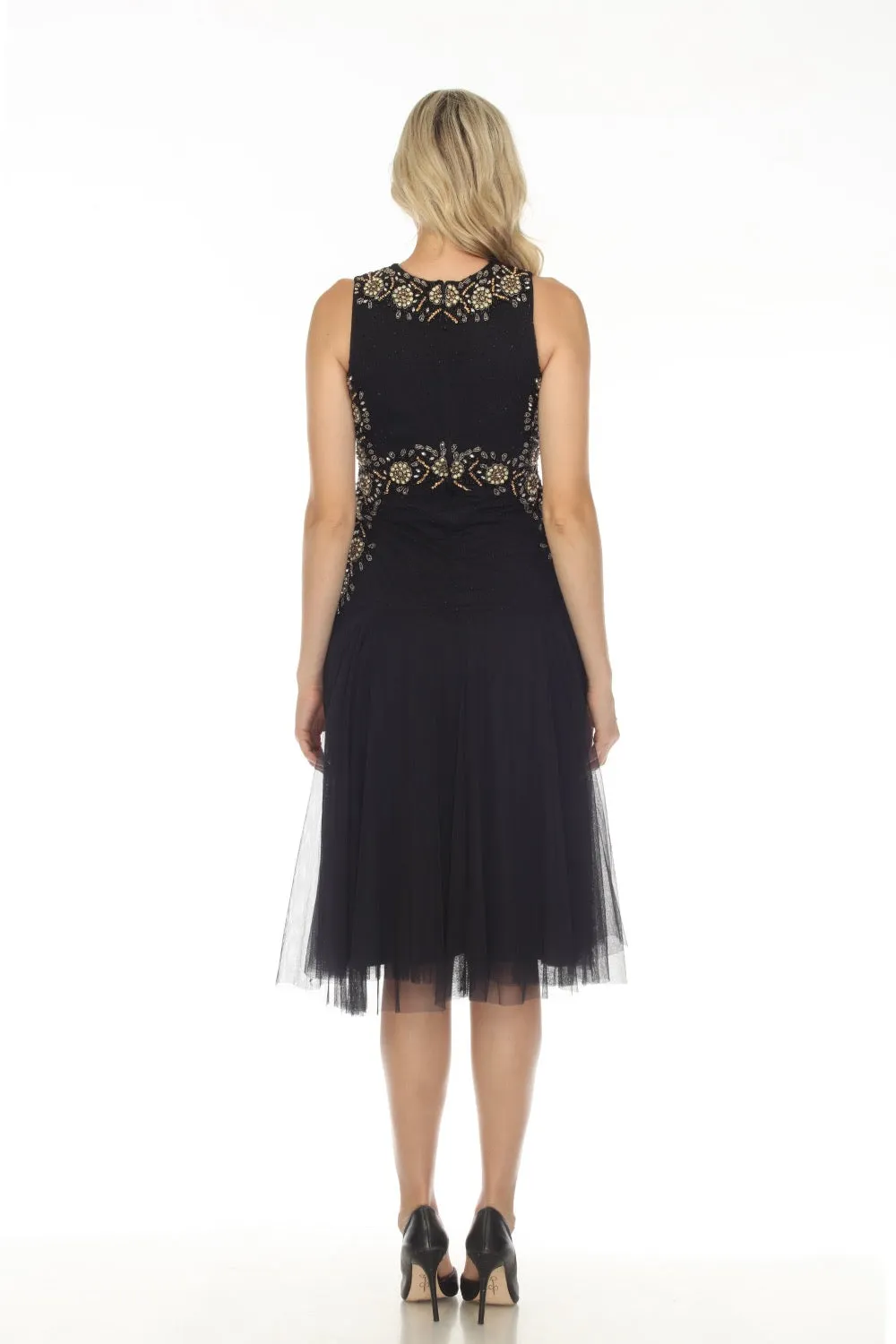 Johnny Was Golden Flower Navy Embellished Mesh Dress Boho Chic R39323