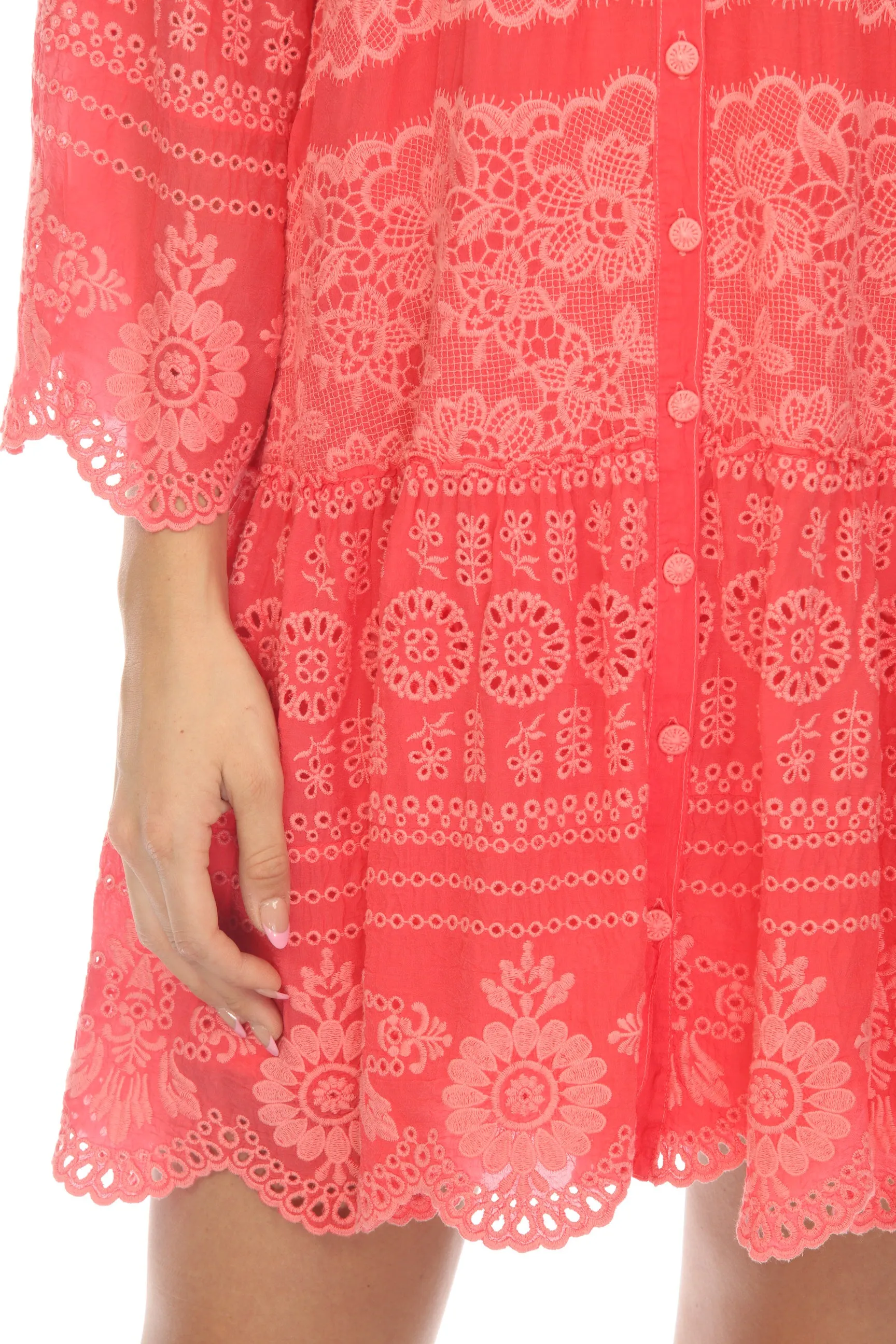 Johnny Was Lace Veleria Embroidered Eyelet Button-Down Slip Dress Boho Chic C35623