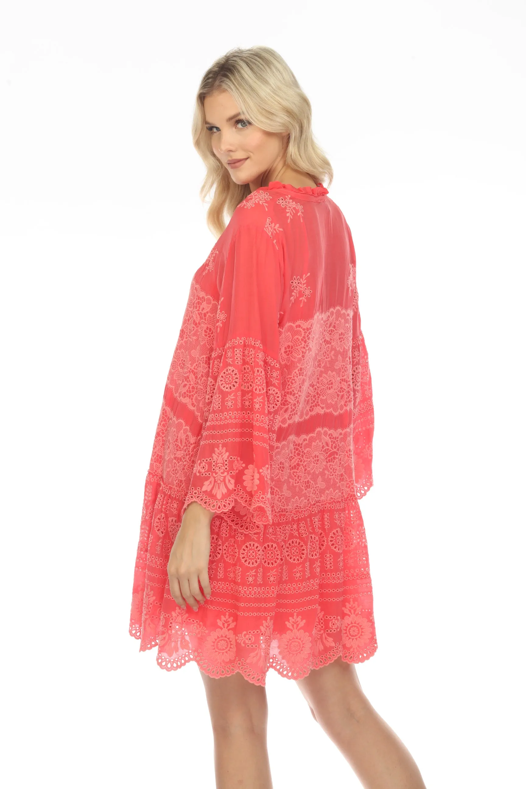 Johnny Was Lace Veleria Embroidered Eyelet Button-Down Slip Dress Boho Chic C35623