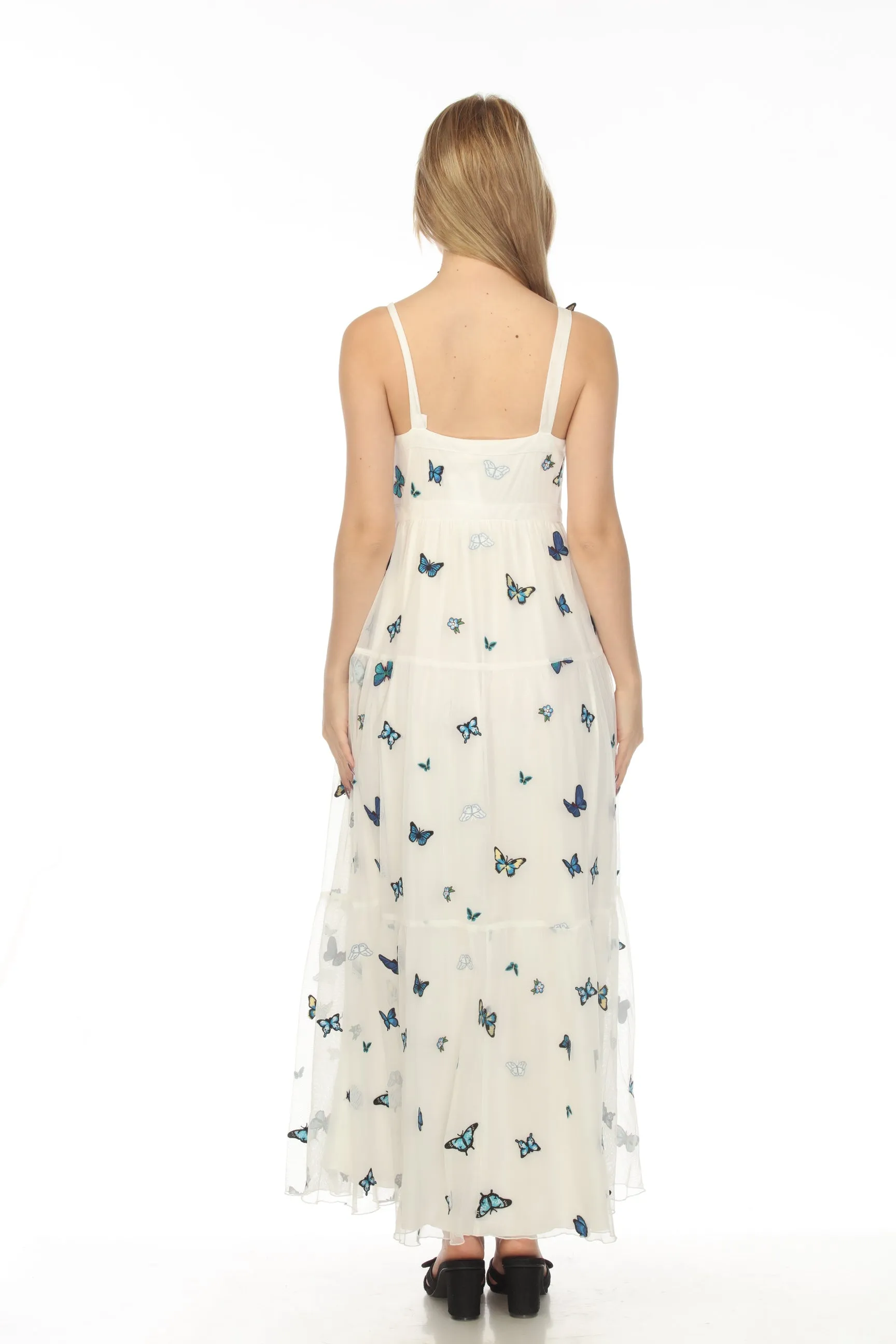 Johnny Was Love White Rosarito Butterfly Sleeveless Maxi Dress Boho Chic L34022-E