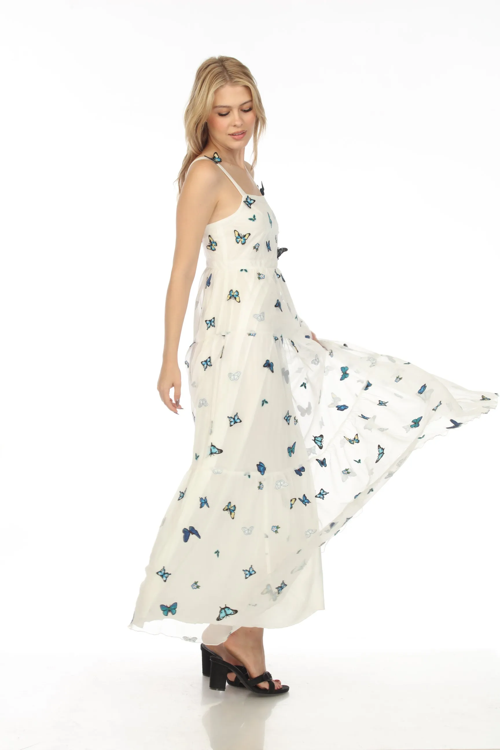 Johnny Was Love White Rosarito Butterfly Sleeveless Maxi Dress Boho Chic L34022-E