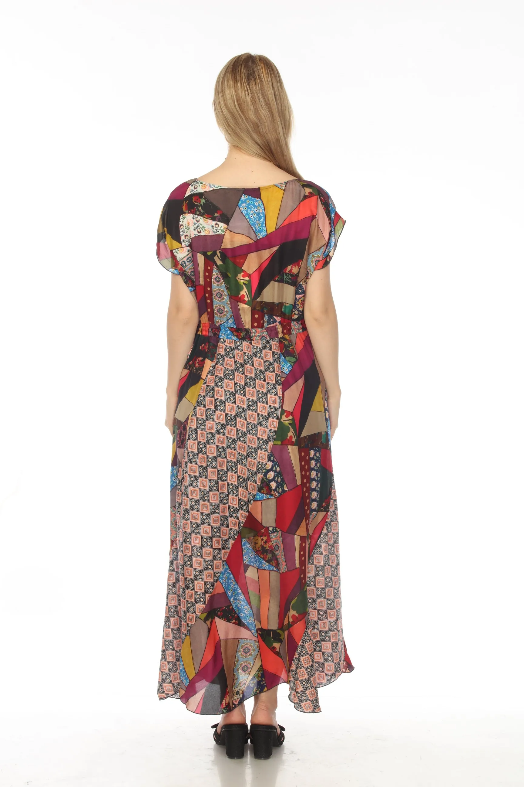 Johnny Was Vintage Cora Silk Geometric Maxi Dress Boho Chic C33622B7