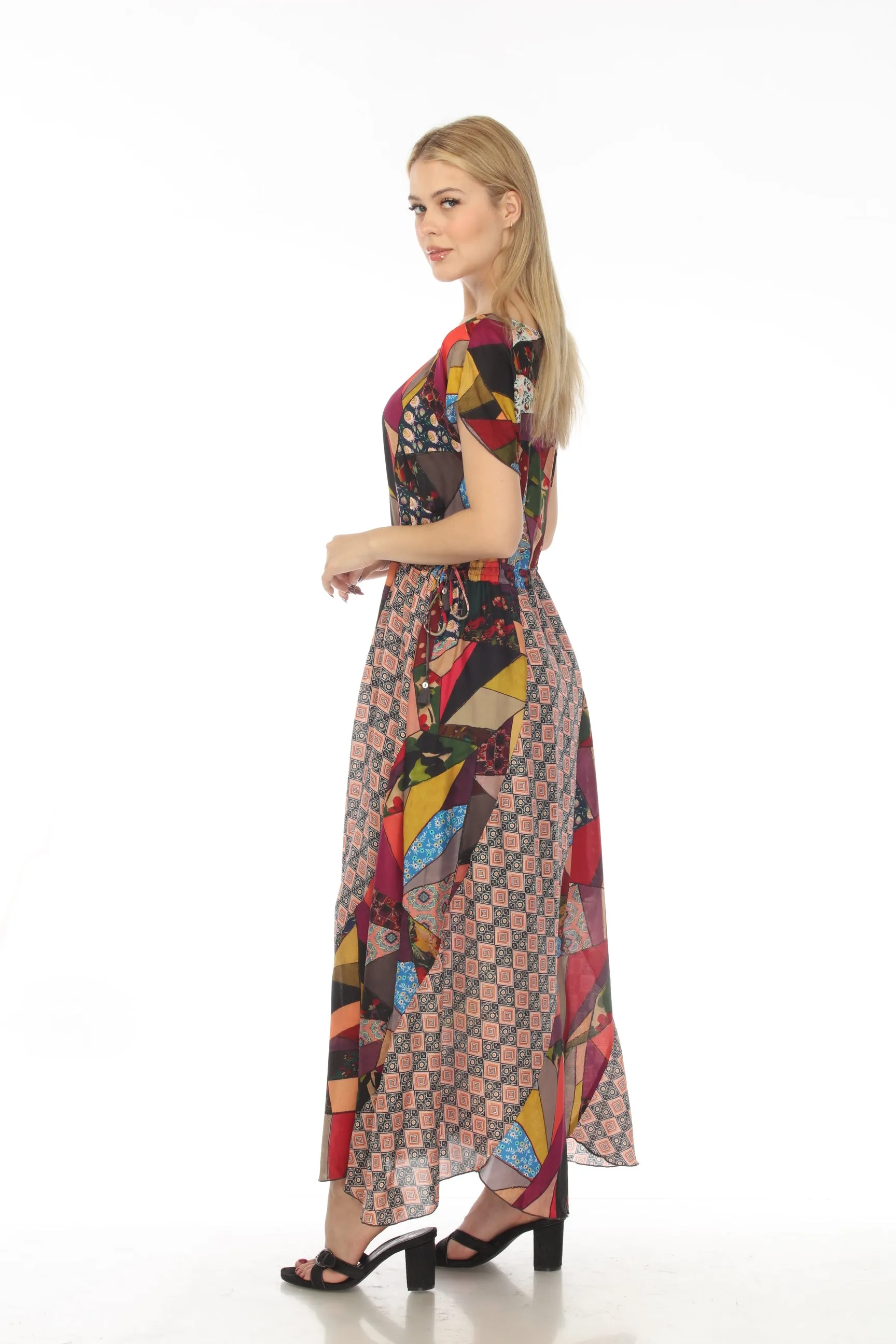 Johnny Was Vintage Cora Silk Geometric Maxi Dress Boho Chic C33622B7