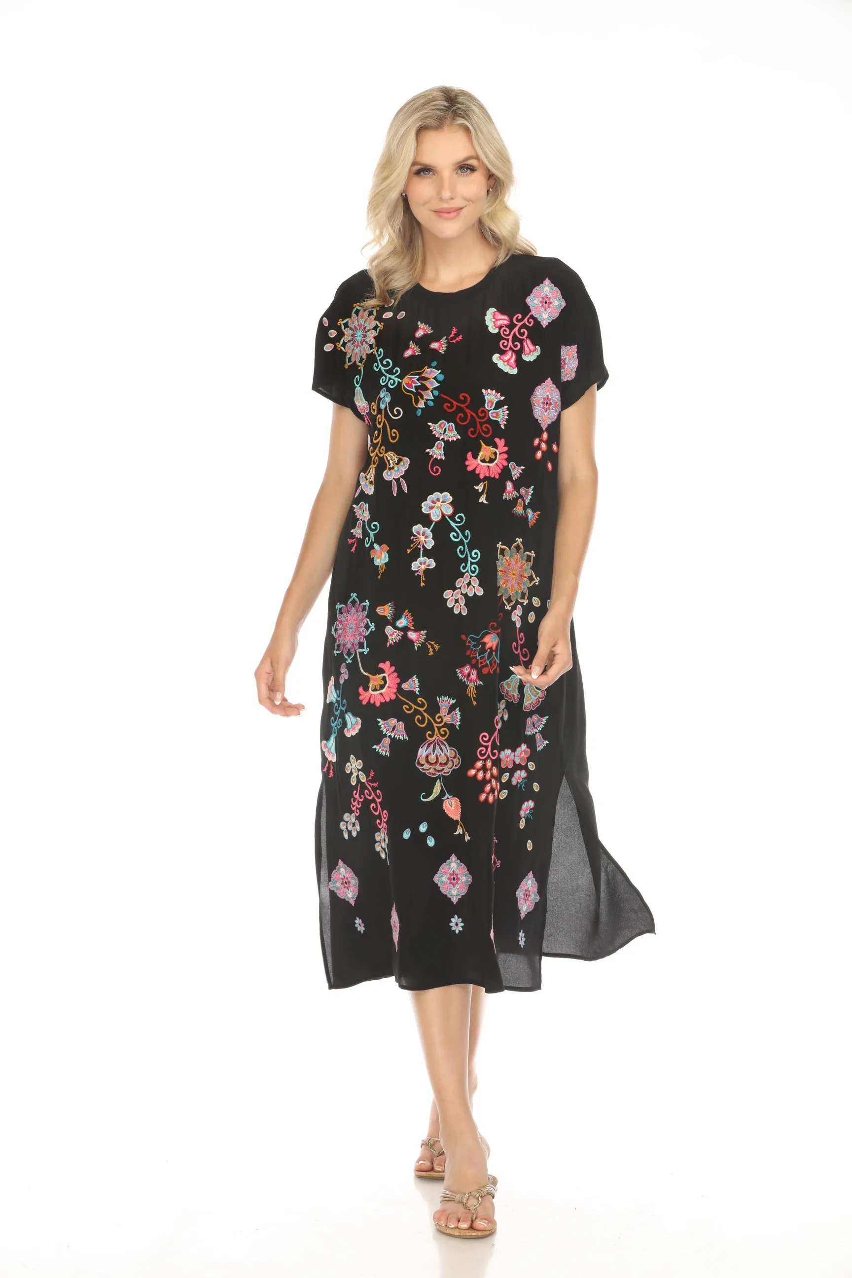 Johnny Was Workshop Alesa Relaxed Silk Midi Dress W38524 Boho Chic *