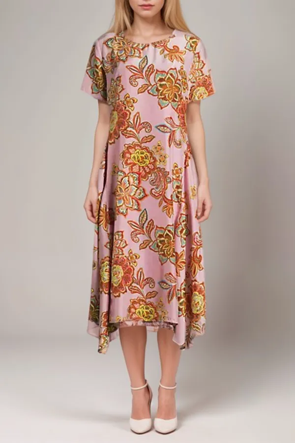 Johnny Was Workshop Messina Floral Silk Dress W36624 Boho Chic