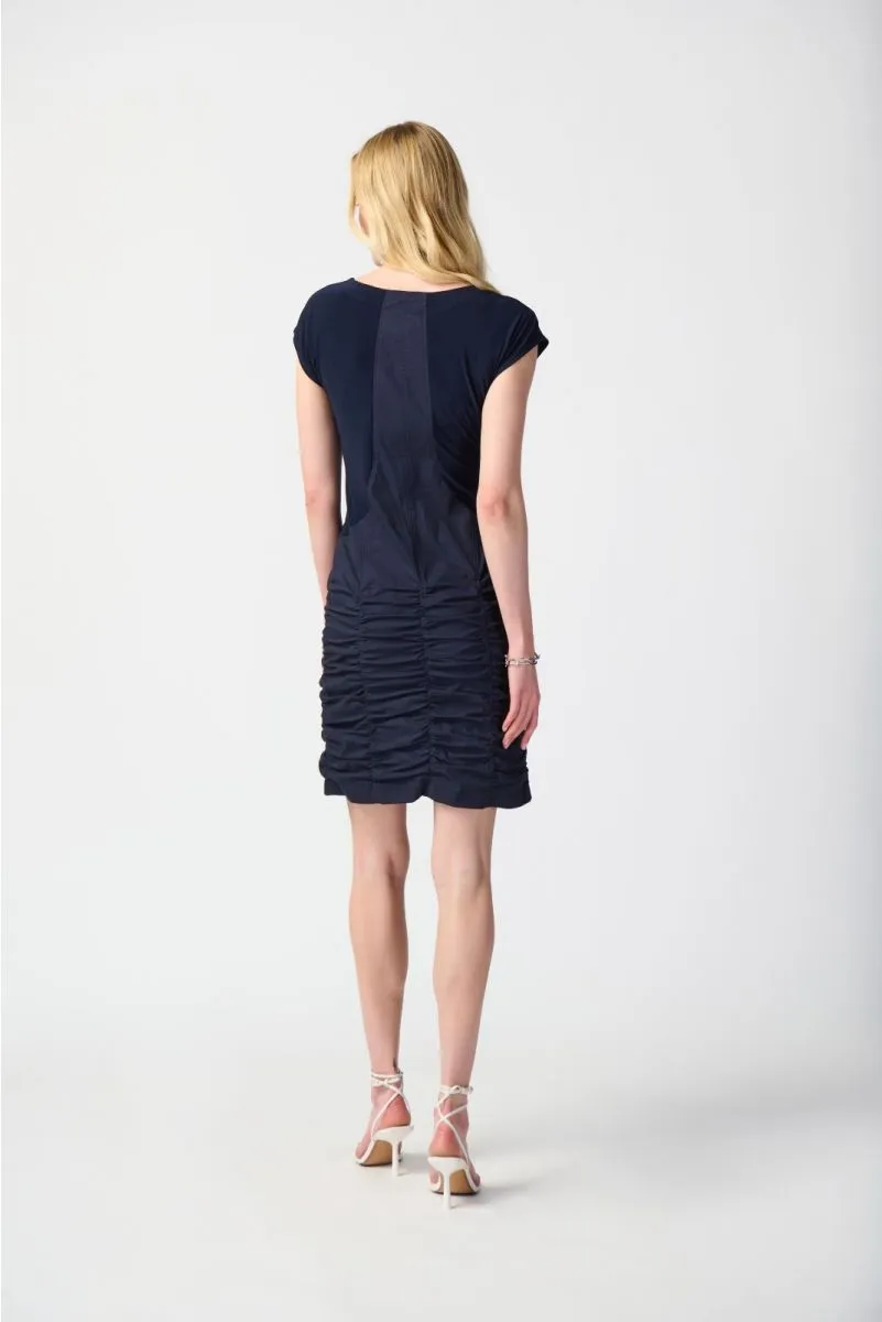 Joseph Ribkoff Midnight Blue Mixed Fabric Shirred Sheath Dress 241159