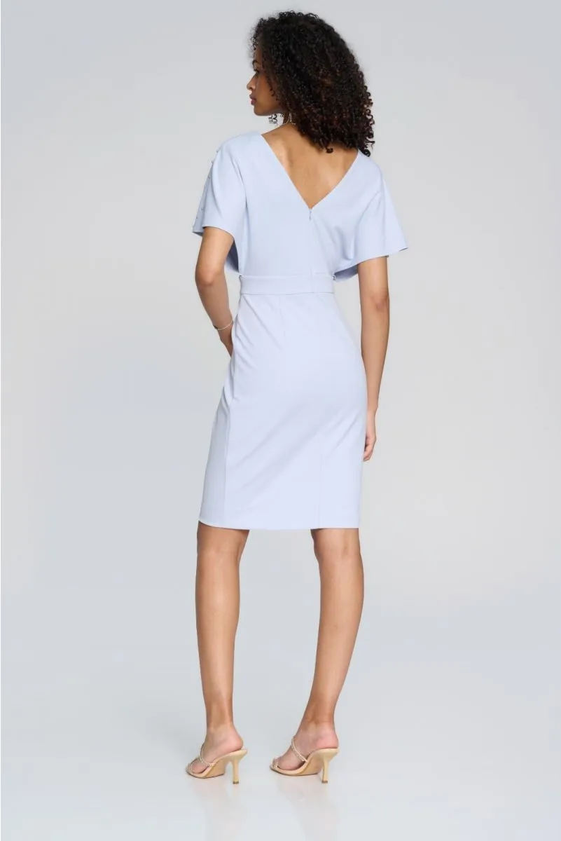 Joseph Ribkoff Pearl Embellished Faux Wrap Sheath Dress 241761