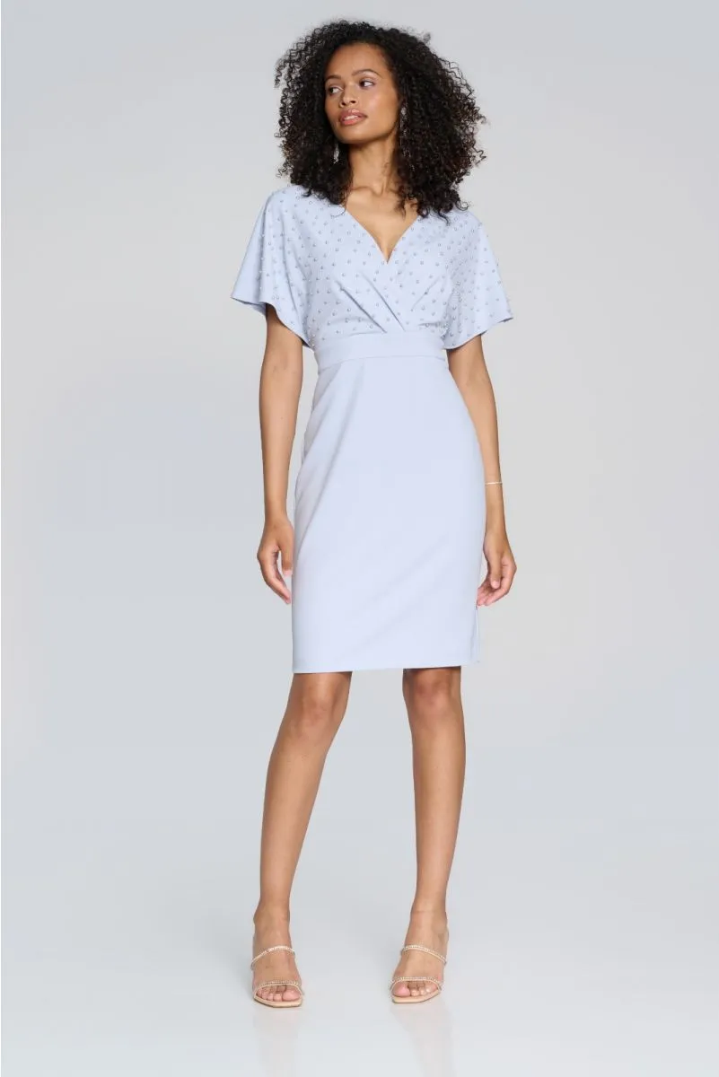 Joseph Ribkoff Pearl Embellished Faux Wrap Sheath Dress 241761