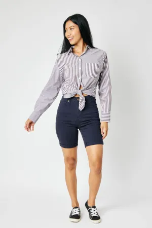 Judy Blue Reg/Plus High Rise Tummy Control Garment Dyed Navy Denim Bermuda Shorts