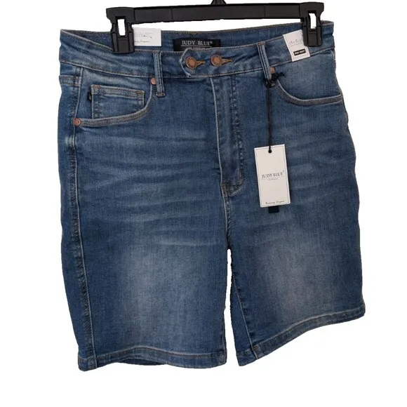 Judy Blue Women Short High Waist Tummy Control Double Button Bermuda Large