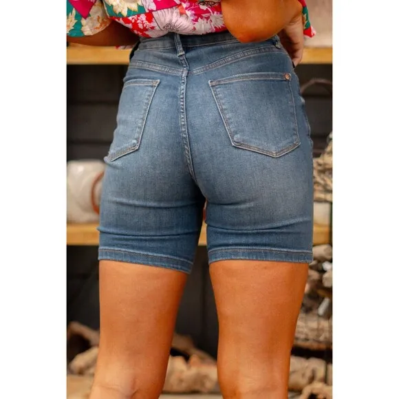 Judy Blue Women Short High Waist Tummy Control Double Button Bermuda Large