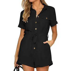 jumpsuits Casual Button Down Cuffed  for women 2019 Women's Short Sleeve Casual Boho Playsuit Jumpsuit