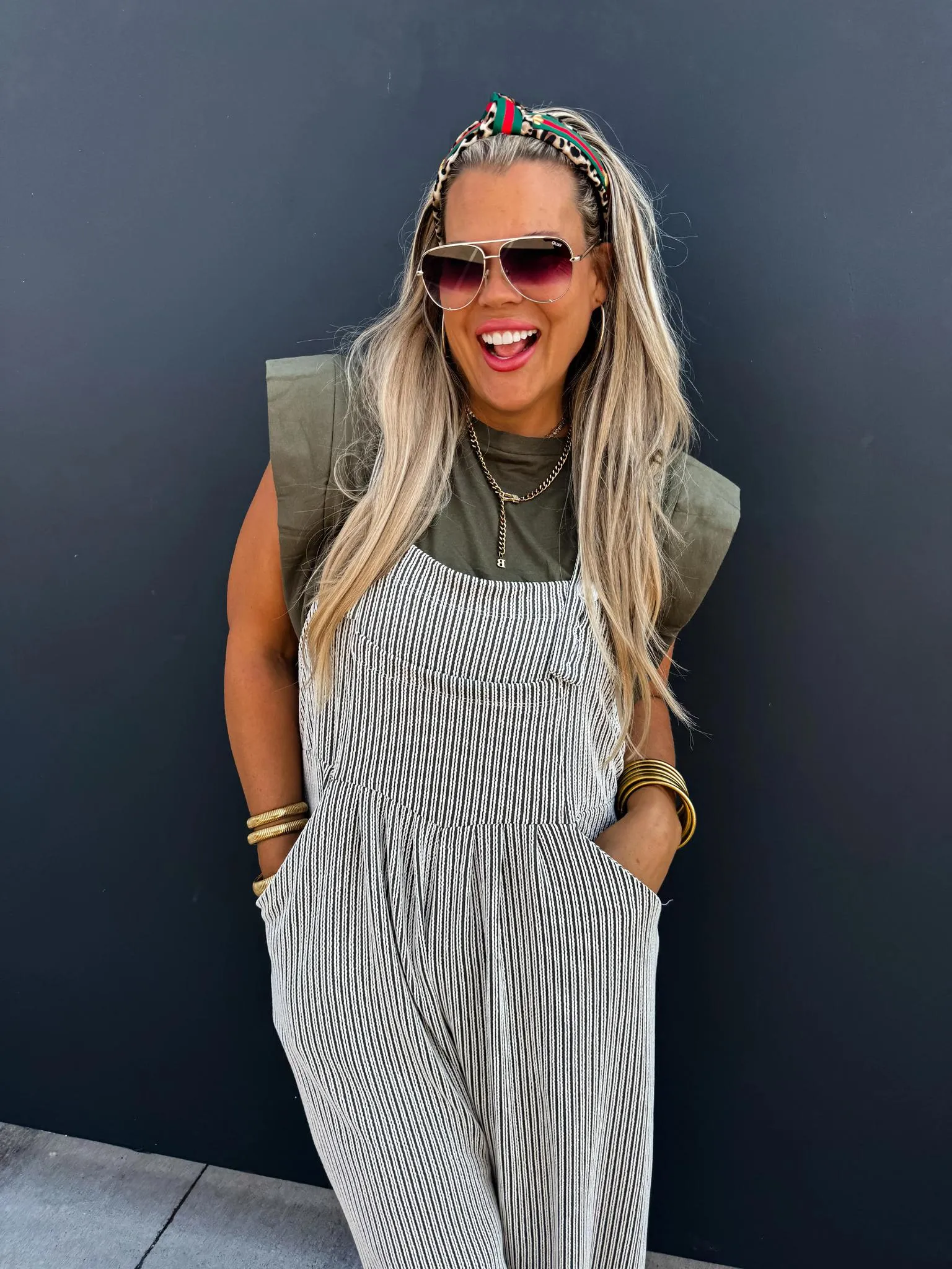 Karli Boho Overalls - Two Tone Olive