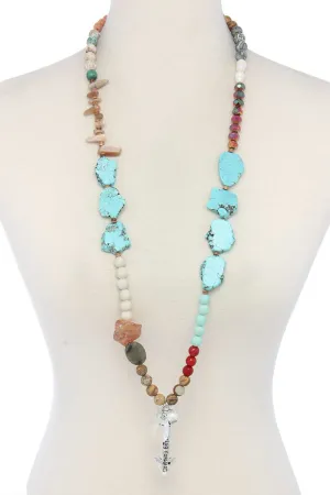 Keep Moving Foward Engraved Arrow Beaded Necklace