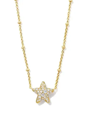 Kendra Scott Jae Gold Star Pave Short Pendant Necklace in White Crystal | N00583GLD-WHITE