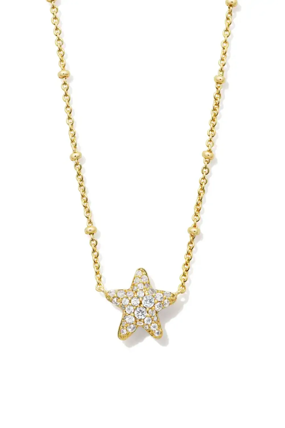 Kendra Scott Jae Gold Star Pave Short Pendant Necklace in White Crystal | N00583GLD-WHITE