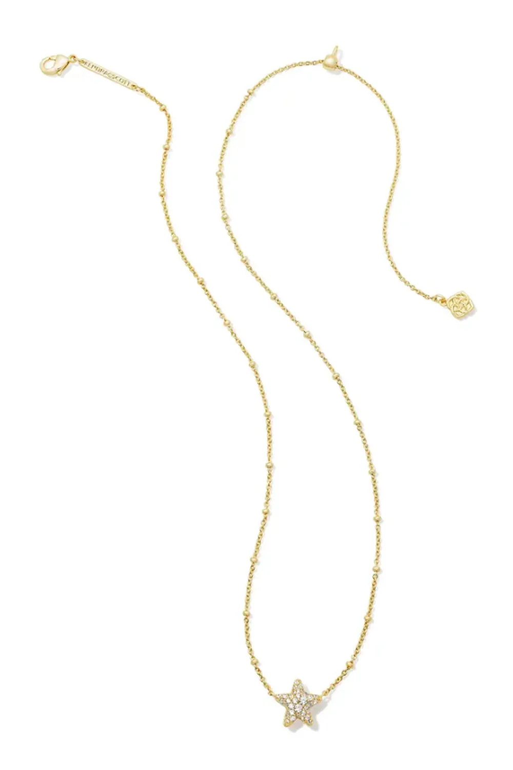 Kendra Scott Jae Gold Star Pave Short Pendant Necklace in White Crystal | N00583GLD-WHITE