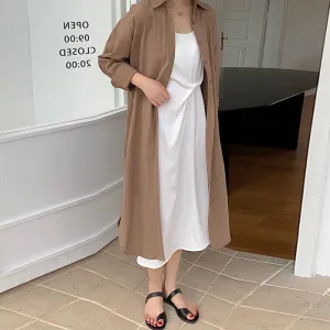 Khaki Longline Button Down Shirt Dress