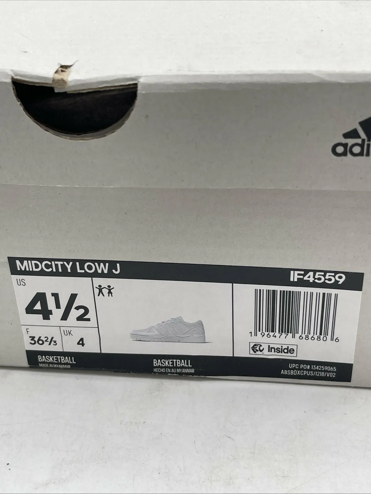 Kid’s adidas Midcity Low Basketball Sneakers White Size 4.5