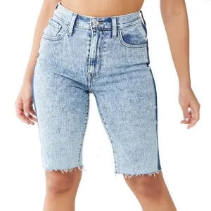 Knee Length Curvy Women's Mid Waist Denim Bermuda Shorts