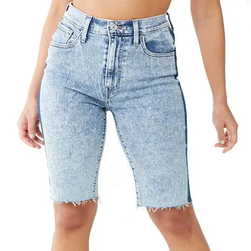 Knee Length Curvy Women's Mid Waist Denim Bermuda Shorts