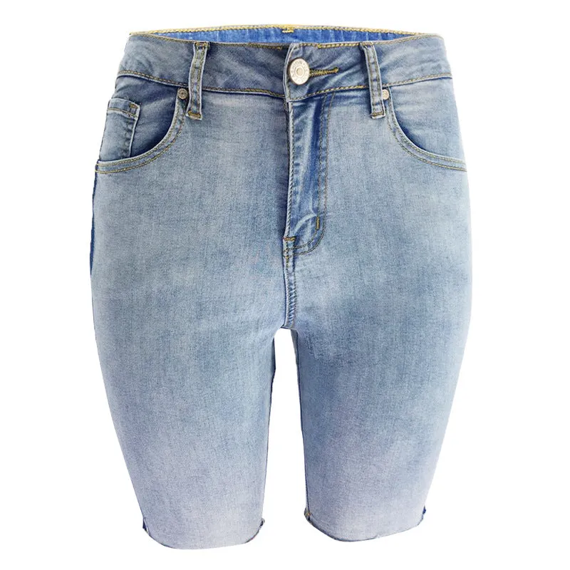 Knee Length Curvy Women's Mid Waist Denim Bermuda Shorts